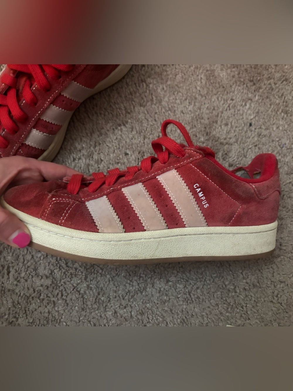 adidas Campus Suede Sneakers in Red with Pink Stripes